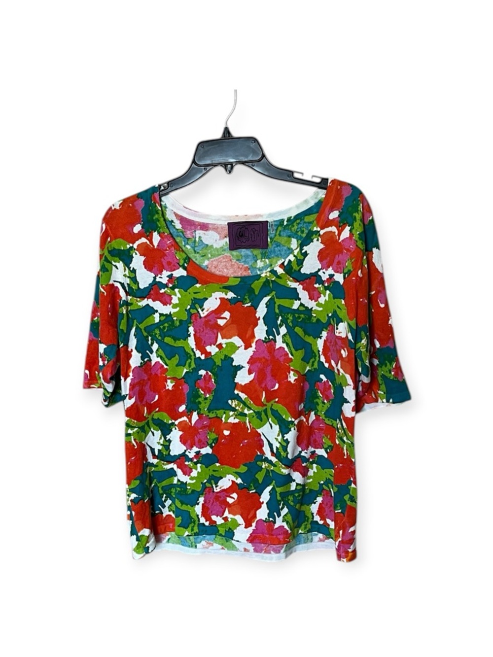 Chi by Falchi 100% Cotton Short Sleeve Floral Pullover Sweater Top Size Large